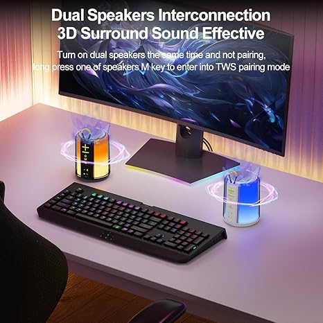Portable Bluetooth Speaker with AUX Input, 8W Loud Stereo Sound, RGB Light, TWS Pairing, Wireless BT 5.3, TF-Card/USB Flash Drive Input, for Home Outdoor Party