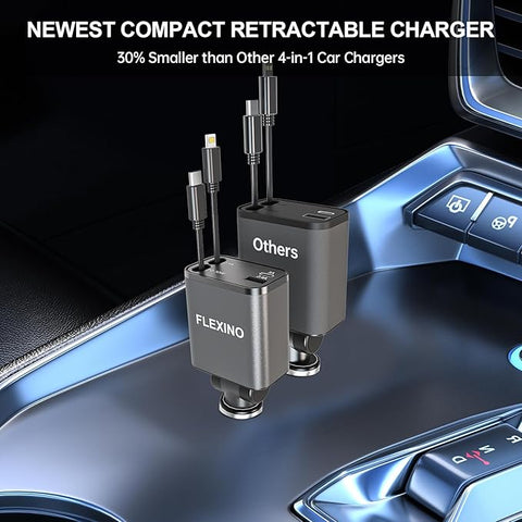 Retractable Car Charger for iPhone 16, 69W Fast Charging Car Charger USB C, Car Chargers with 2 Retractable Cords 2.6ft, Car Adapter for iPhone 16/15/14/13/12 Series, Galaxy, Grey