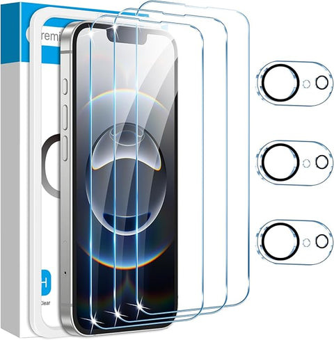 3Pack iPhone 16e 6.1 inch Screen Protector with 3Pack Camera Lens Protector, 9H+ Tempered Glass Easy Installation Kit, Case Friendly