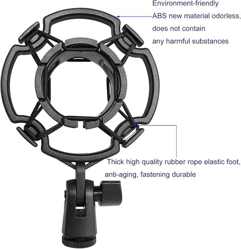 Microphone Shock Mount Universal Black Anti-Vibration Mic Holder for 42~46mm/1.65~1.81in Diameter Studio Condenser Mic, Mic Clip Holder