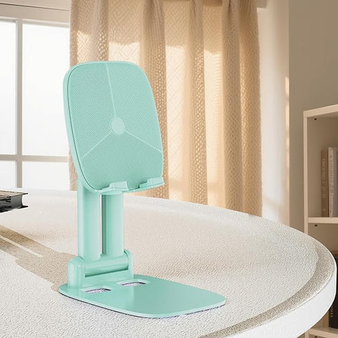 Cell Phone Stand for Desk,Height Adjustable Cell Phone Holder Portable Desktop Stand, Travel Home Office Desk Accessories Compatible with iPhone 16/15/14/13/12/11 All Smartphone - Light Green