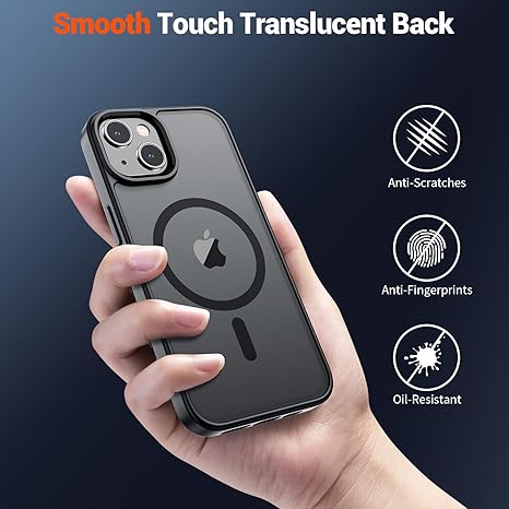 Magnetic for iPhone 14 Case & iPhone 13 Case (Compatible with MagSafe)(Military Grade Drop Protection) Translucent Matte Shockproof Phone Cover,Black