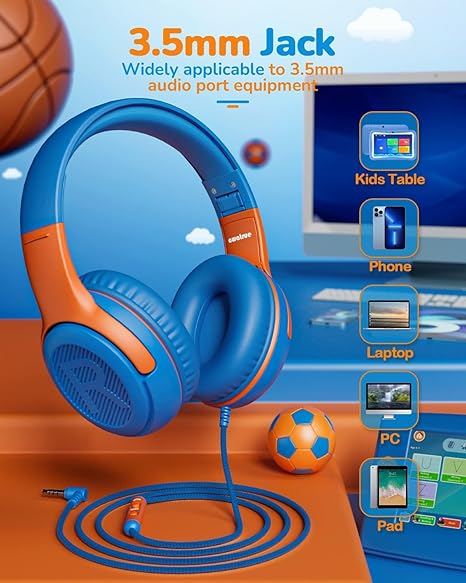 Kids Microphone Wired Toddler with Microphone, Over-Ear Microphone, 85/94dB Volume-Limiting, 3.5mm Jack, Foldable On-Ear Design - Safe & Comfortable for Learning & Entertainment