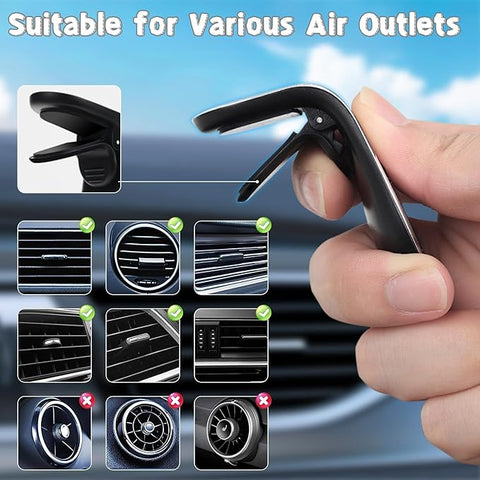 2-Pack Strong Magnetic Car Phone Holder - 360° Rotatable L-Shape Air Vent/Dashboard Mount for iPhone, Samsung, Huawei - Super Sticky Magnet, (Black + Red)