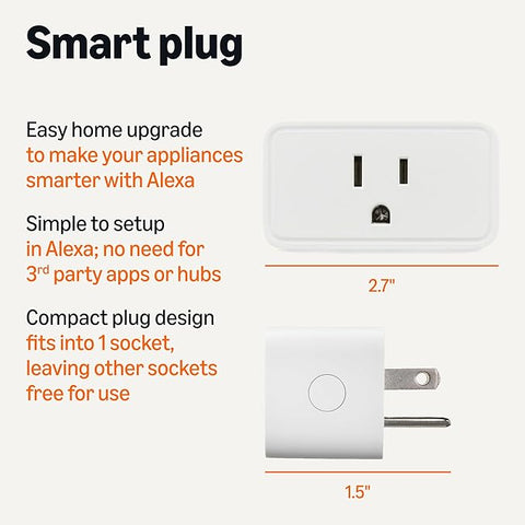 Smart Plug, Works with Alexa Only, 2.4 GHz Wi-Fi, No Hub Required, 2 Pack, White