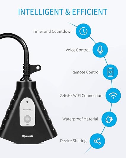 Outdoor WiFi Outlet, Outdoor Plug with 3 Ground Outlets, Compatible with Amazon Alexa, Google Assistant, Remote Control Outdoor Light Timer Outlet Waterproof, FCC Certified