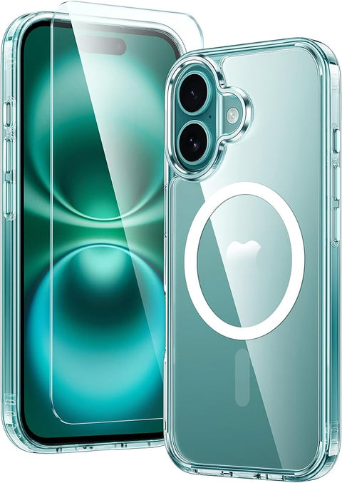 iPhone 16 Plus Case: Clear Case Magnetic Military Grade Drop Protection Anti Yellowing Cell Phone Cover - Rugged Shockproof Protective Bumper Transparent Cases