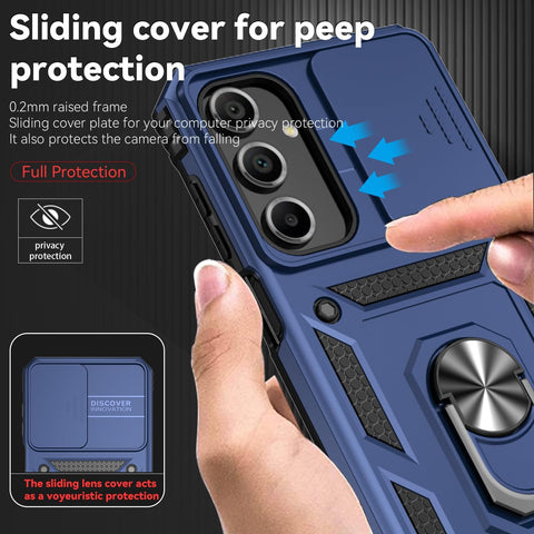 for Samsung Galaxy A16 5G Case with Camera Lens Cover HD Screen Protector, Dual Layer Military-Grade Drop Tested Magnetic Ring Holder Kickstand Protective Phone Case for Samsung Galaxy A16 5G (Navy)