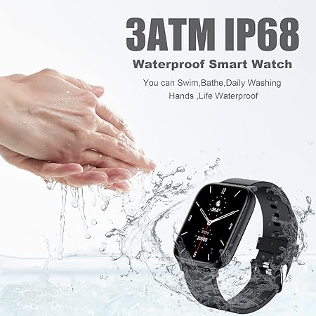 Smart Watch for Men Women Compatible with iPhone Samsung Android Phone 1.83 inch Full Touch Screen IP68 Waterproof Bluetooh Fitness Tracker Heart Rate/Sleep Monitor, Black