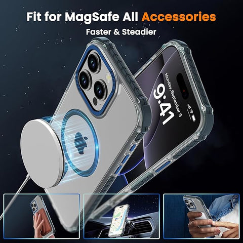Strong Magnetic Case for iPhone 16 Pro Max 6.9-Inch,[Compatible with Magsafe] Clear Slim Shockproof Protective Phone Cover for Women Men-Transparent+Blue