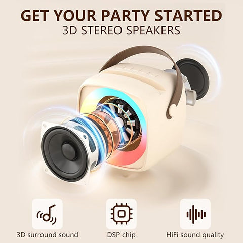 Karaoke Machine 2 Microphones for Home Party with Phone Holder, Wireless Portable Bluetooth Speaker with Dynamic Lights for Kids Adults Mini Voice Changer Mic Speaker Set for Boys Girls