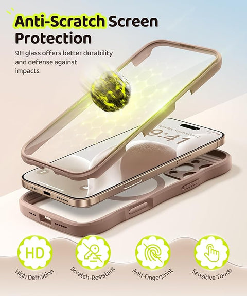 iPhone 16 Pro Max Case for Women Girls, [Compatible with MagSafe][Built-in Glass Screen Protector and Camera Protection] Cute Wave Clear Full Body Phone Case for iPhone 16 Pro Max 6.9"