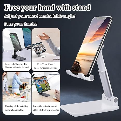 2 Pcs Cell Phone Stand, Adjustable Angle Height Phone Stand for Desk, Fully Foldable/Portable Phone Holder, Compatible for iPhone 16/15/14/13/12/Smartphones