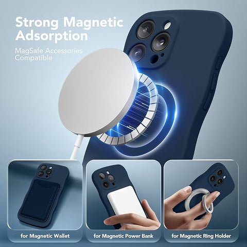 Magnetic for iPhone 16 Pro Max Case, [Full Camera Protection][Compatible with MagSafe] Cute Wave Frame Silicone Shockproof Protective Phone Case for iPhone 16 Pro Max 6.9"