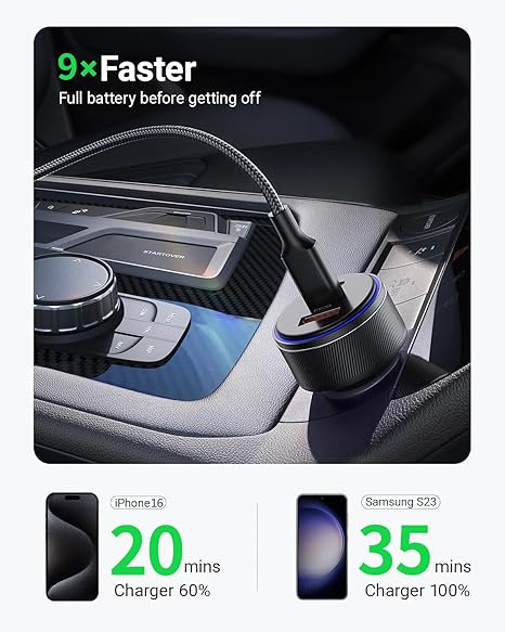 AKNSN 90W USB-C & USB-A Car Charger, 3-Port Fast Charging, PD3.0 & QC3.0, Compatible with iPhone 16/15/14/13 Pro Max, iPad, MacBook, Samsung, Google Pixel, More
