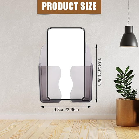 2pcs Wall Mount Phone Holders, Clear Plastic Self Adhesive With Charging Hole Shelf Stand, Bedside Smartphone Stand Cradle, Cell Mobile Phone Accessories for iPhone and Android (Volcanic Gray)