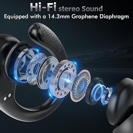 Wireless Earbuds Bluetooth 5.3 Headphones with 80H Playback, IPX7 Waterproof Over Ear Buds with LED Power Display for Sports Running Workouts - Black