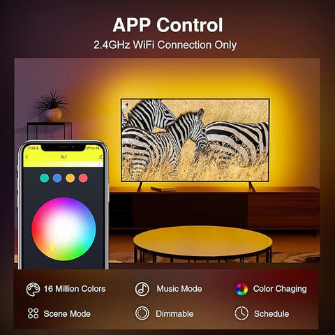 SL1 TV LED Backlight, Smart WiFi Strip Light Compatible with Alexa and Google Home, App Control, Music Sync 16 Million Rgb Red Green Blue 9.2Ft ST1-B