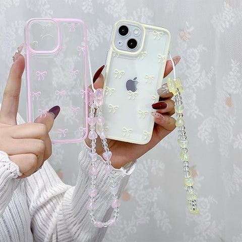 Cute Bowknot Case for iPhone X/Xs, Ribbon Bow Case with Bling Bracelet Chain, Clear Aesthetic Stylish Slim Soft Durable Pretty TPU Protective Cover for Women Girls, Blue