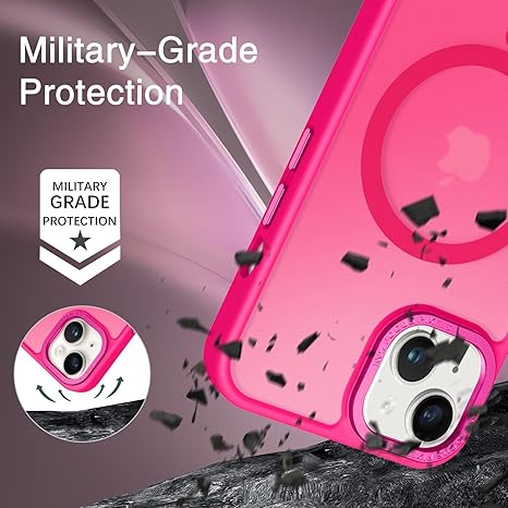 Magnetic for iPhone 13 Case & iPhone 14 Case [Compatible with Magsafe] Translucent Matte Phone Case iPhone 13/14 Slim Thin Shockproof Women Men Protective Cover Cases, Hot Pink