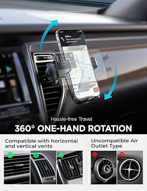 2025 Car Phone Mount, Phone Holders for Your Car [Thick Cases Friendly] Car Phone Holder Air Vent Wider Clamp & Metal Hook Cell Phone Car Mount for iPhone Pro Max Samsung Smartphones