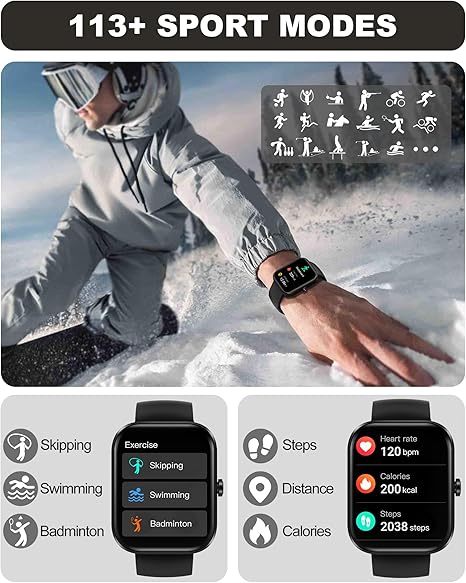 Smart Watch for Men Women(Answer/Make Call)-1.91" HD Fitness Smartwatch with Sleep/Heart Rate/spO2 Monitor, 113+ Sport Modes, IP68 Waterproof Smart Watch for Android iOS,Black