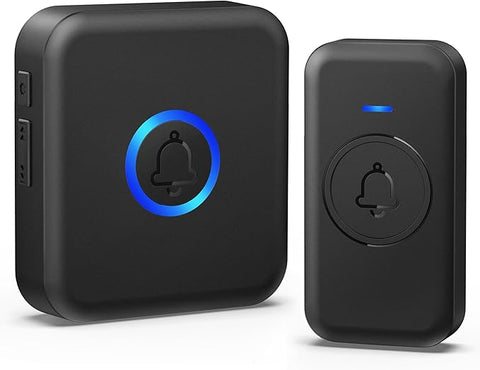 Wireless Doorbell, Waterproof Door Bell with 60 Chimes, 5 Volume Levels & 2 Mute Modes, Loud Doorbells Wireless for Home Classroom Office (1 Receiver & 1 Button, Black, American Plug)