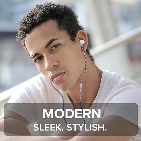 Metal Wired Handsfree, Noise-Isolating Handsfree with 3.5mm Aux Jack, Sweat-Resistant and Comfortable Ear Gels, Tangle-Free Fabric Cable, Silver