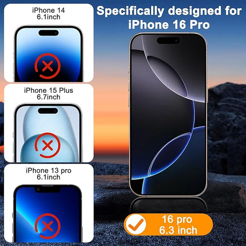 3 Pack Screen Protector for iPhone 16 Pro with 3 Pack Camera Lens Protector, 6.3 Inch HD Clear 9H Hardness Tempered Glass Film, Scratch Resistent, Easy Installation, Bubbles Free