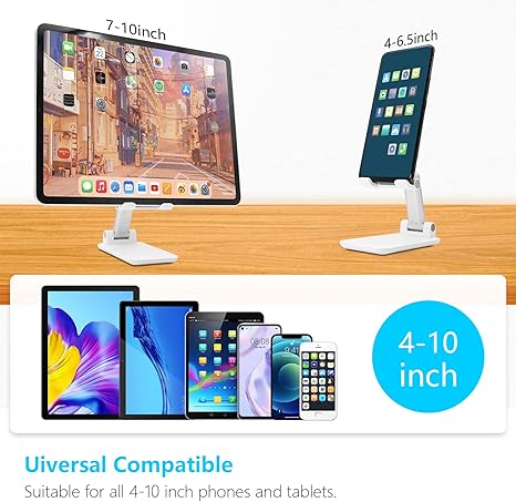 Cell Phone Stand, Folding Desktop Phone Stand, Angle Height Adjustable Mobile Phone Holder for Desk, Office, Tablet Stand Compatible with All Phones 4-10 Inches Cell Phone/Tablet (White)