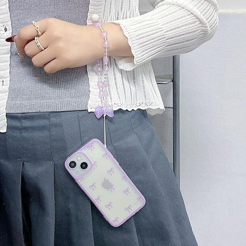 Cute Bowknot Case for iPhone X/Xs, Ribbon Bow Case with Bling Bracelet Chain, Clear Aesthetic Stylish Slim Soft Durable Pretty TPU Protective Cover for Women Girls, Blue