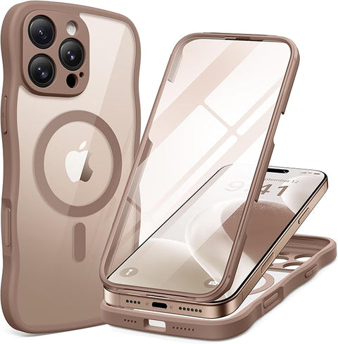 iPhone 16 Pro Max Case for Women Girls, [Compatible with MagSafe][Built-in Glass Screen Protector and Camera Protection] Cute Wave Clear Full Body Phone Case for iPhone 16 Pro Max 6.9"