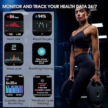 Smart Watch for Men, Answer/Make Bluetooth Calls, Metal Frame 1.8" Alexa Built-in Fitness Tracker with IP68/100 Sports Modes/Heart Rate/SpO2/Stress/Sleep Monitor for iOS/Android (Black)