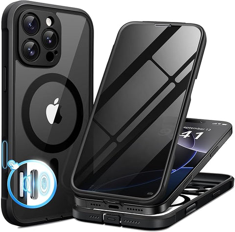 iPhone 16 Pro Max Case, Compatible with MagSafe, Built-in Privacy Screen Protector and Camera Protection, Anti-Spy Full Body Shockproof Clear Phone Case for 16 Pro Max 6.9", Black
