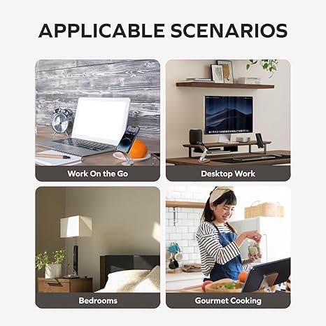 Cell Phone Stand for Desk, Foldable 360 Rotating Cell iPhone Holder with Acacia Base, Adjustable Travel Cell Phone Mobile Stand for All Smartphones, iPhones, IPads
