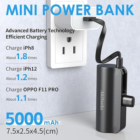 Portable Charger Power Bank For iPhone With Dual Infterface, Real 5000mAh , Mini Phone Charger Battery Pack Fast Charging Compatible with iPhone 15/14/14 Pro Max/14 Plus/13/12/11/X/8/7/6, More (Black)