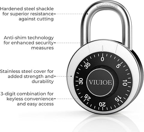 Dial Combination Lock - Padlock for Gym and School - 1 Pack, Black