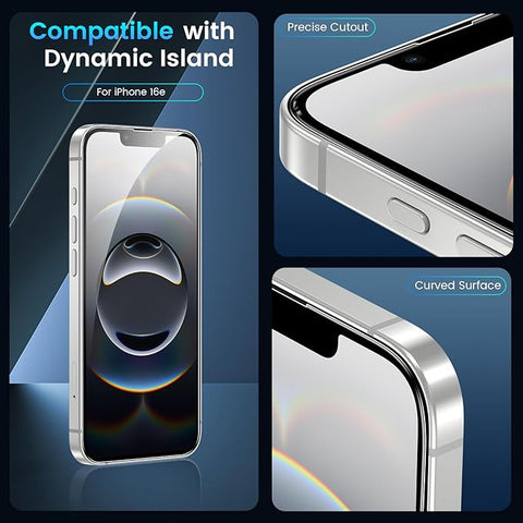 3Pack iPhone 16e 6.1 inch Screen Protector with 3Pack Camera Lens Protector, 9H+ Tempered Glass Easy Installation Kit, Case Friendly