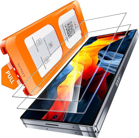 Samsung Galaxy Z Fold 6 Screen Protector, 2 Pack HD Tempered Glass Film + 1 Dust Free Installation Tool, Anti-Scratch No Dust Z Fold 6 Screen Protector