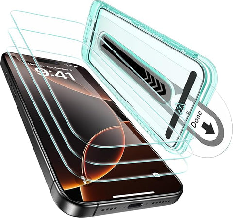 3 Pack for iPhone 16 Pro Max Screen Protector, [9H Hardness] [Military Grade Shatterproof] Tempered Glass Film with Flawless Fit Tray, HD Clear, Scratch Resistant