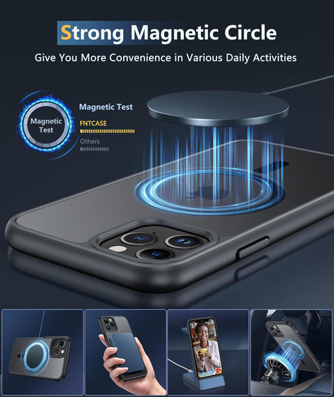 FNTCASE COVER for iPhone 11 12 13 14 15 16 & 17 Phone, Pro and Pro Max | Magnetic Frosted Translucent Slim Shockproof Cell Phone Cover | Military Grade Protection Drop Proof Tough Protective Cases