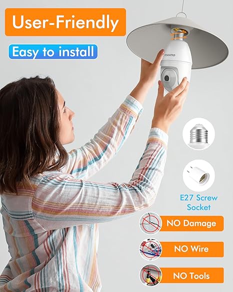 Light Bulb Security Camera -5G&2.4GHz 5MP HD WiFi 6 Home Baby Monitor, Security Cameras Wireless Outdoor Indoor, Night Vision, 2-Way Audio, PIR Mothion Detection and Alerts, Works with Alexa (White)