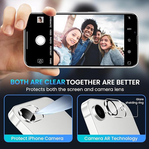 3Pack iPhone 16e 6.1 inch Screen Protector with 3Pack Camera Lens Protector, 9H+ Tempered Glass Easy Installation Kit, Case Friendly