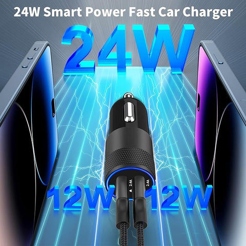 【MFi Certified】iPhone Car Charger Fast Charging, Rombica 4.8A Dual USB Smart Power Cigarette Lighter USB Car Charger with 2Pack Lightning Braided Cable for iPhone 14 13 12 11 Pro XS Mini XR X SE iPad