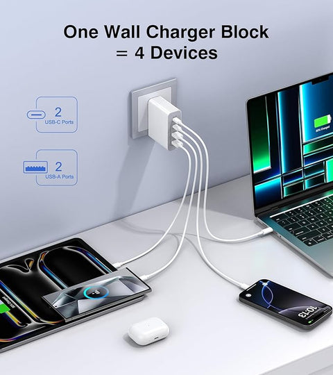 USB C Wall Charger Block, 140W GaN 4-Port Fast Charger Charging Station Hub,100W Laptop Adapter for MacBook Pro/Air, iPad Pro, Galaxy S23, Dell XPS 13, Note 20/10+, iPhone 16/Pro, Steam Deck, and More