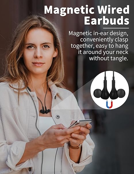 Wired with Handsfree, TITACUTE 3.5mm Jack Handsfree Magnetic in-Ear HandsFree Stereo Clear Audio for iPhone iPad Samsung A13 A03s S10e S10 Motorola One 5G Ace/Moto G Stylus Power Android
