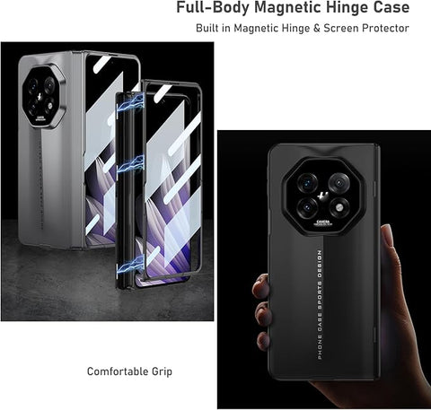 Compatible with Oppo Find N5 Screen Protector Shockproof Case,Built in Magnetic h Cover Hard Full-Body Protective Phone Cover for Find N5 2025(Lens Protector) (Black)