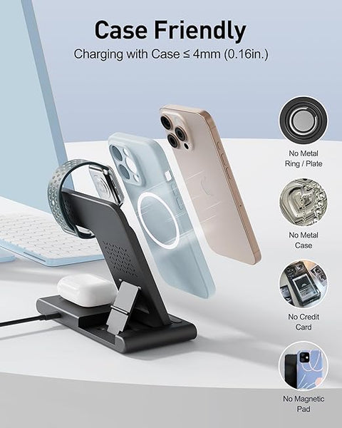 2025 Traveling Portable Wireless Fast Charger for Apple & Android Charging Station, 3 in 1 Charging for iPhone 16 15 14 13 12, Apple Watch Series & Air pods 4 3 2 Pro, Samsung Galaxy-Gifts for Family