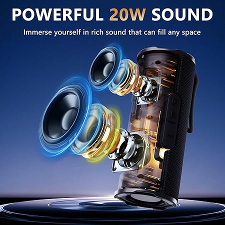 Bluetooth Speaker with IPX5 Waterproof 2 Portable, Long Playtime, Wireless Stereo Pairing, 12W Stereo Sound, BT 5.3, Bassup, Electronics for Home, Shower, Outdoors, Travel(Black)