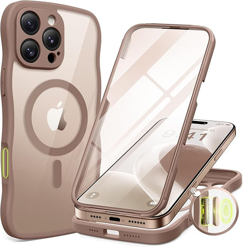 iPhone 16 Pro Max Case for Women Girls, [Compatible with MagSafe][Built-in Glass Screen Protector and Camera Protection] Cute Wave Clear Full Body Phone Case for iPhone 16 Pro Max 6.9"